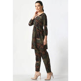 Women's Casual Crepe 3-4th Sleeves Cord Set (Black)